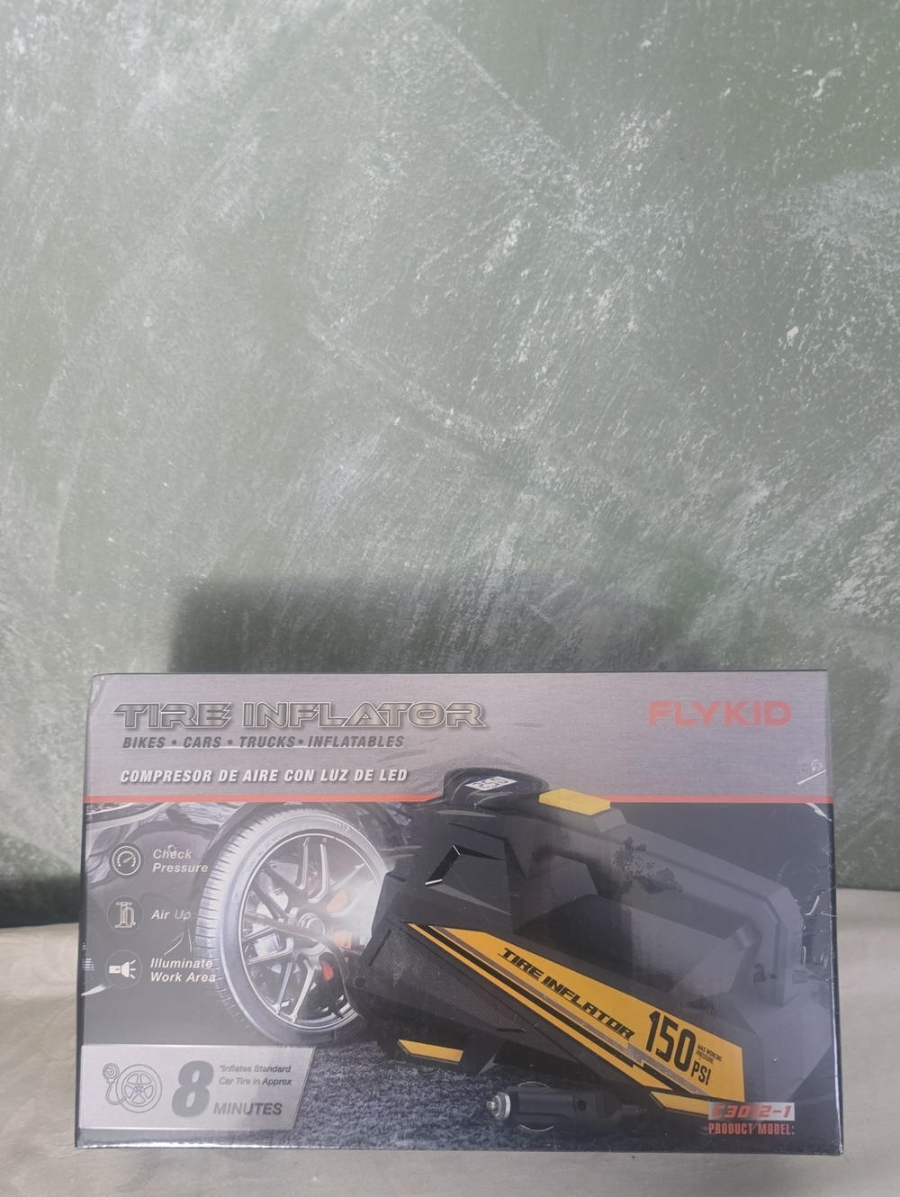 FLYKID Tire Inflator 150 PSI, 8 Mins To Inflate Car Tire, Check Presure. New